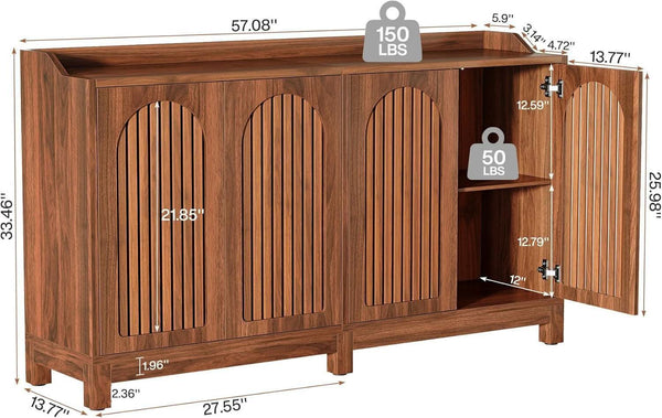 57 Inch Farmhouse Sideboard Cabinet With Adjustable Shelves