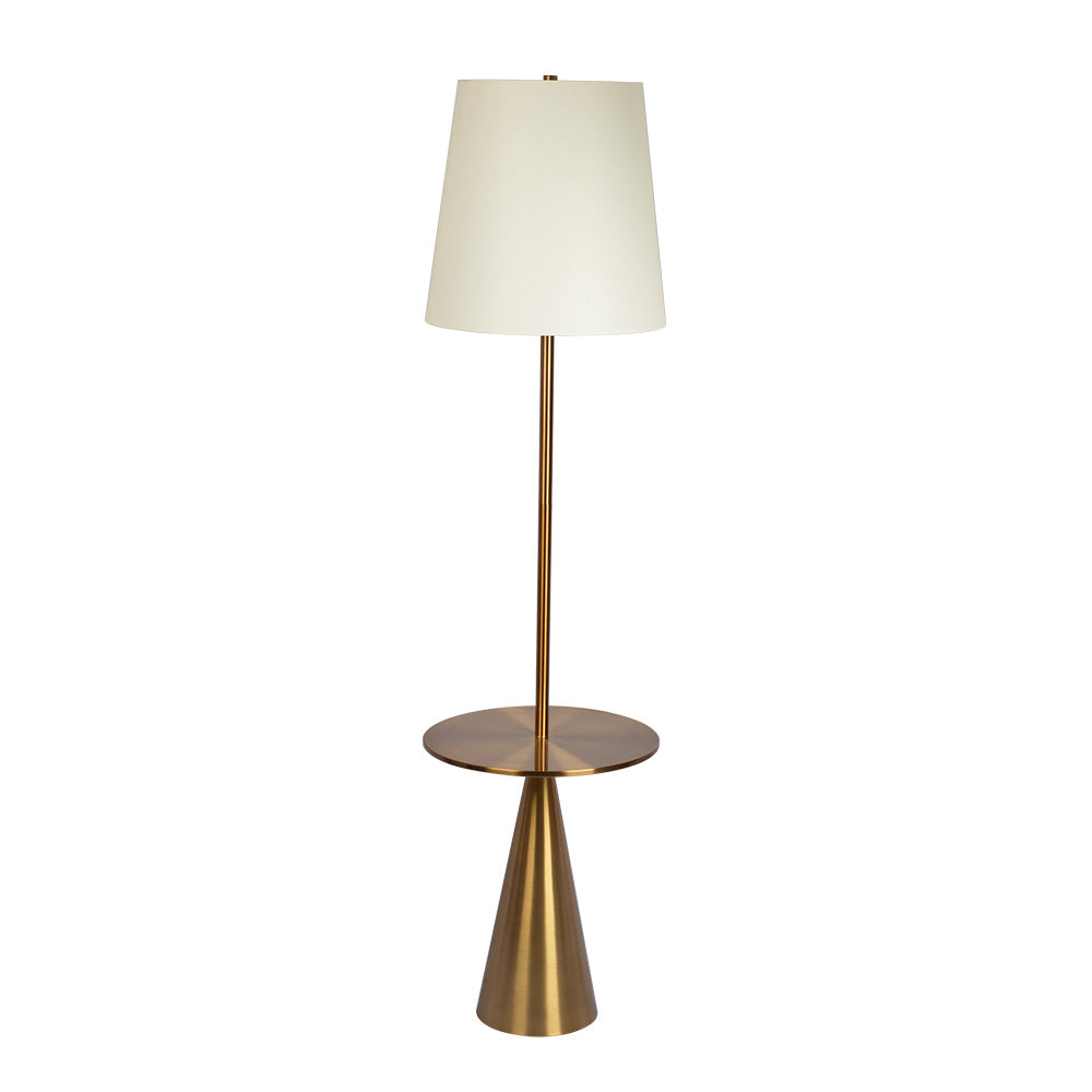 Brass-Tone Floor Lamp with Side Table styled in a warm reading corner