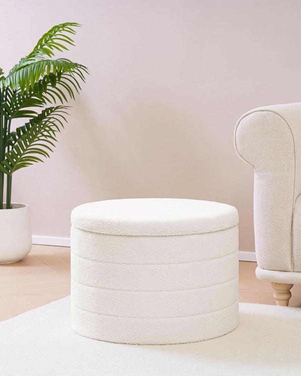 Boucle Round Storage Ottoman – ottoman (view 2) | Roost & Roam