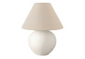 Textured Ceramic Globe Table Lamp styled with ceramics and a linen runner