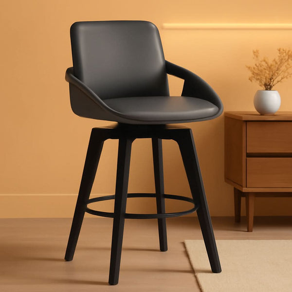 Mid-Century Swivel Faux Leather Bar Stool