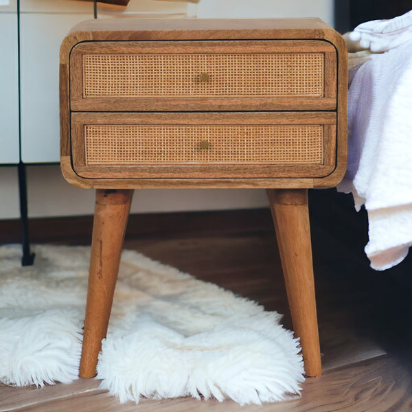 Rattan Panel Mango Wood Nightstand