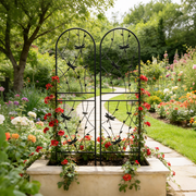 Close-up of iron frame finish and joint construction detail — Dragonfly Motif Metal Garden Trellis Pair