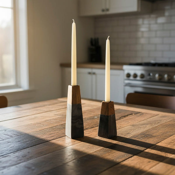 Tapered Marble Acacia Candleholder