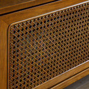 Rattan-Door Mid-Century Media Console — detail of finish and surface variation