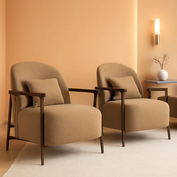 Camel Boucle Mid-Century Armchair – chair | Roost & Roam