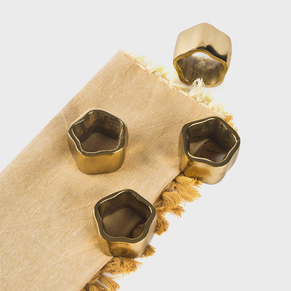 Gold Sculpted Handcrafted Napkin Ring Set
