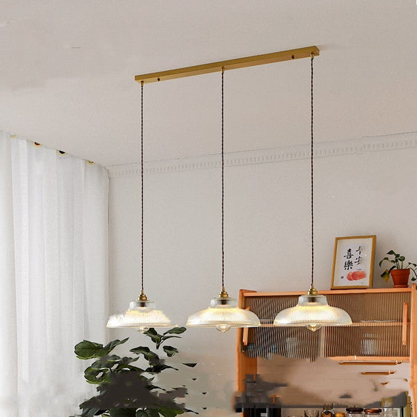 Ribbed Glass Brass Pendant Light