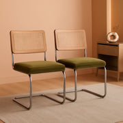 Cane Back Velvet Dining Chairs Set of 2