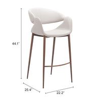 Beige Faux Leather Curved Barstool, Walnut Legs