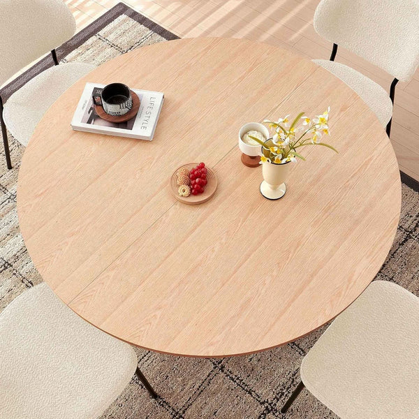 47-Inch Round Oak Dining Set with Bouclé Seating