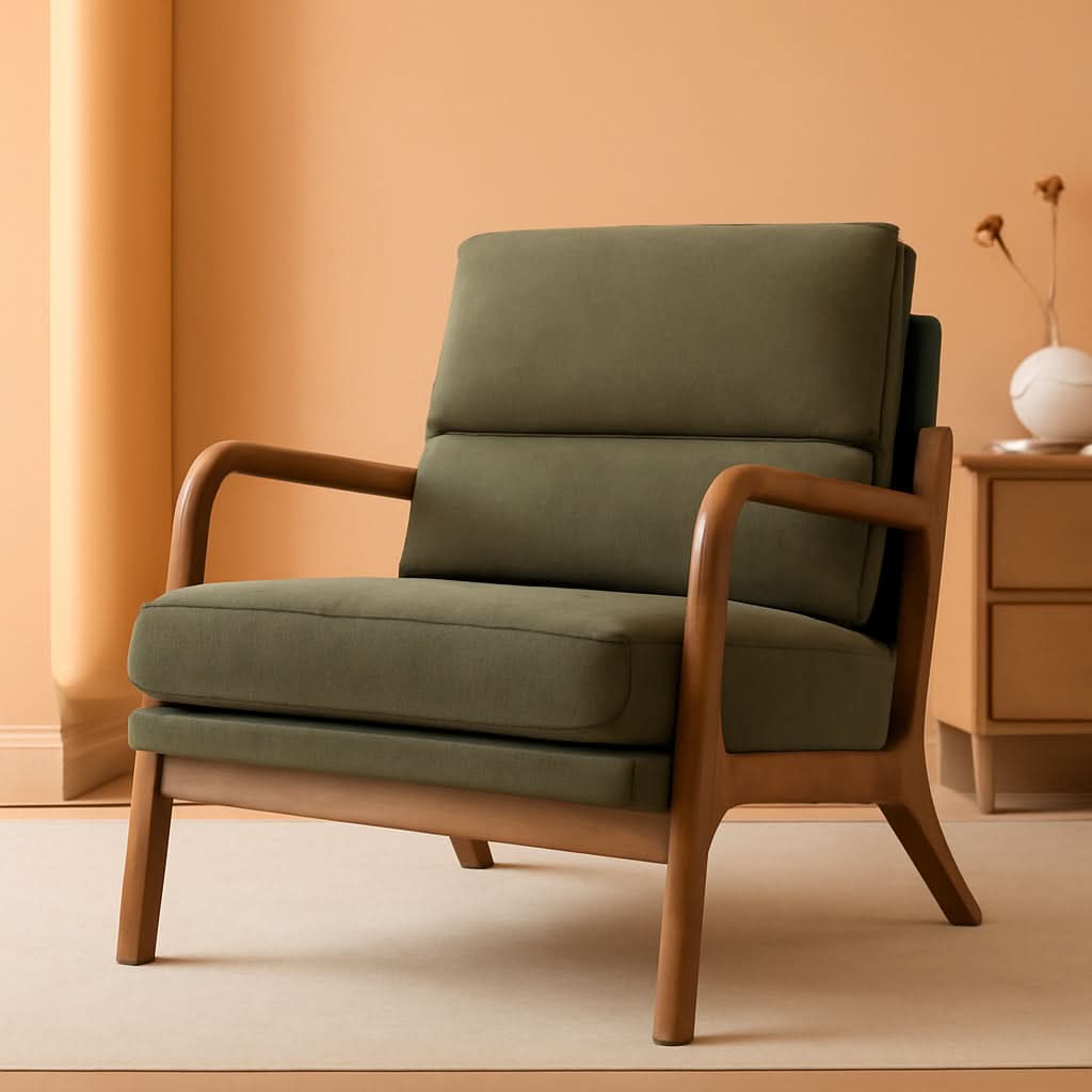 Mid-Century Linen Upholstered Accent Chair