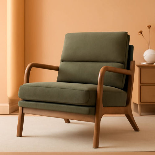 Mid-Century Linen Upholstered Accent Chair