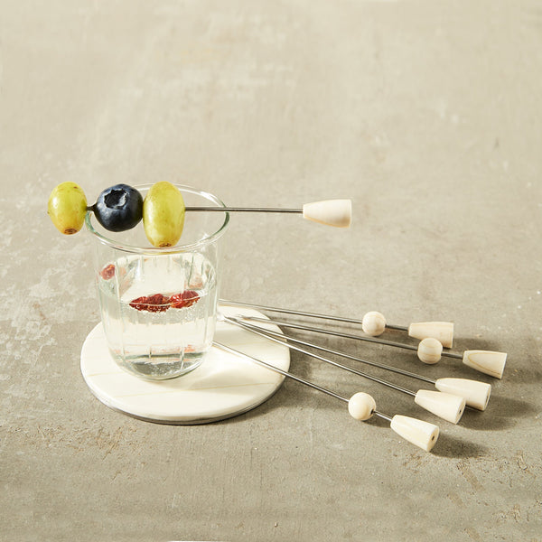 Bone-Accent Stainless Cocktail Pick Set