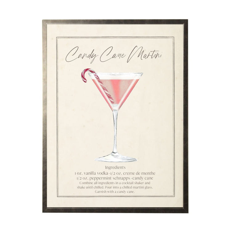 Watercolor Candy Cane Martini Print
