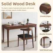 Walnut-Finish Wood Writing Desk with Drawers