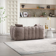 Boucle Channel-Tufted Loveseat Sofa — styled in a complete room vignette