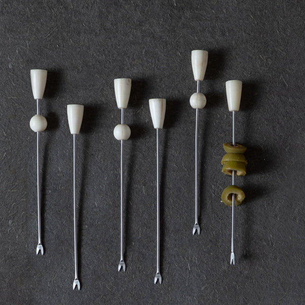 Bone-Accent Stainless Cocktail Pick Set