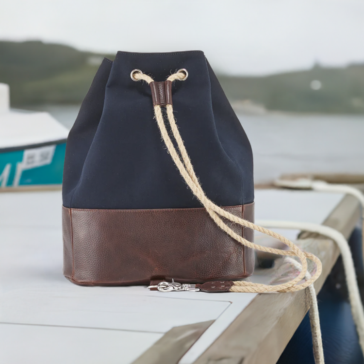 Navy Canvas Leather-Trim Duffle Bag