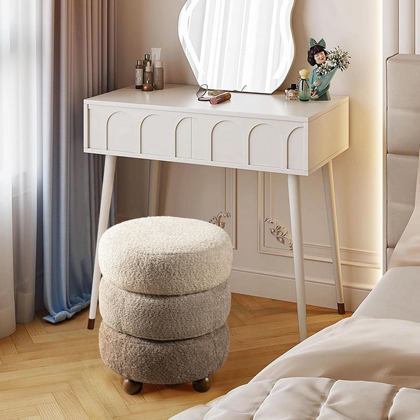 Cream ottoman, round cylindrical