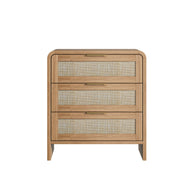 Rattan-Front Curved Nightstand Set — close-up of label and production detail