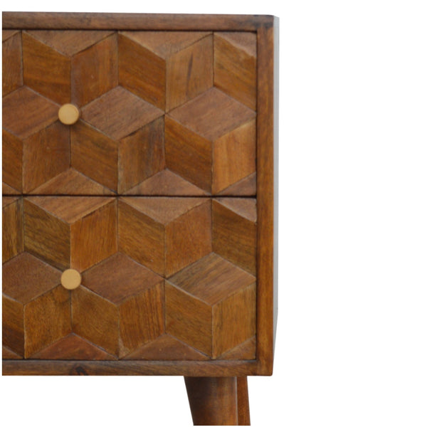 Cube-Carved Mango Wood Nightstand