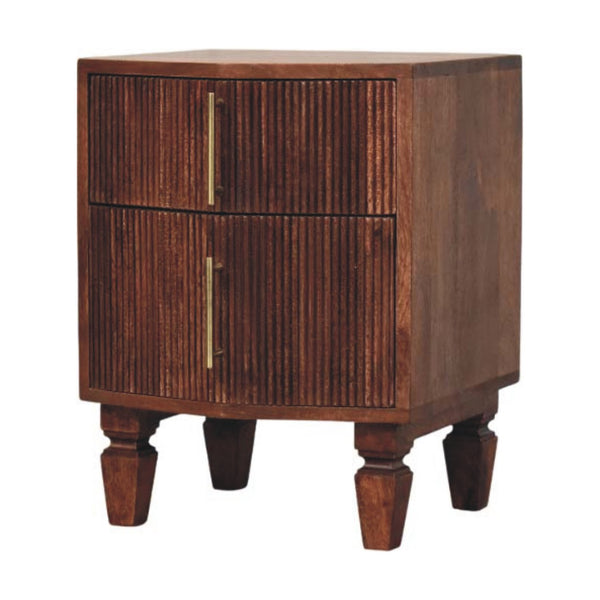 Fluted Mango Wood Two-Drawer Nightstand