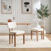 Bouclé Upholstered Wood Dining Chairs Set of 2