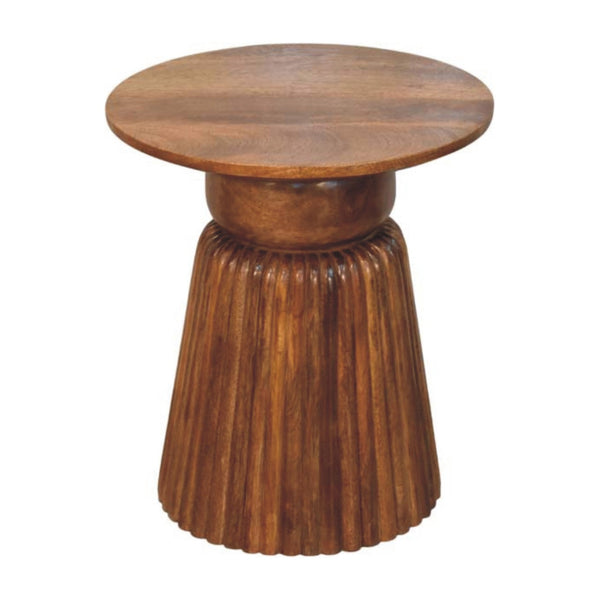 Fluted Mango Wood Round Side Table