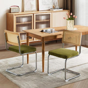 Cane Back Velvet Dining Chairs Set of 2