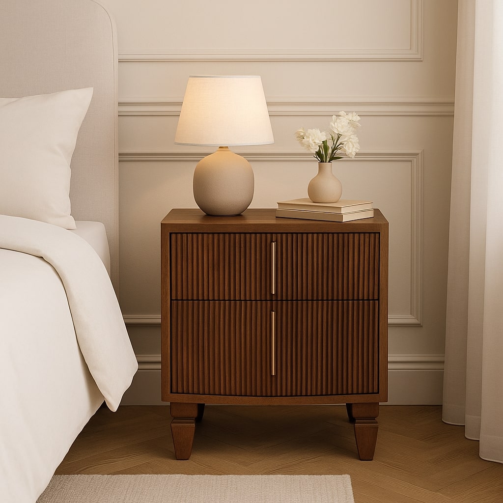Fluted Mango Wood Two-Drawer Nightstand