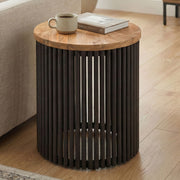 Round Marble Top Slatted Metal Accent Table