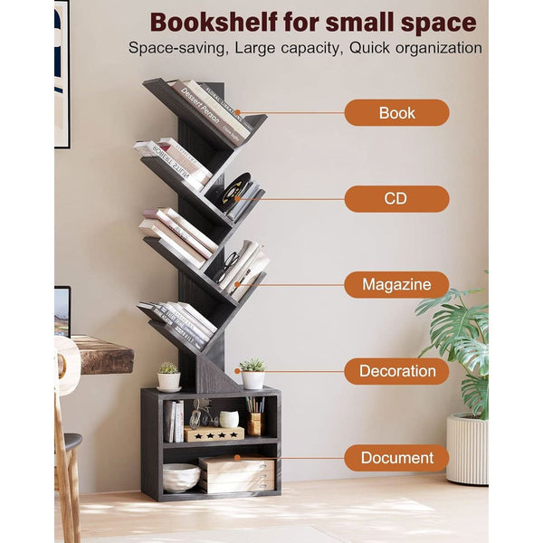 Tree-Form Six-Tier Wood-Grain Bookcase – book case (view 3) | Roost & Roam
