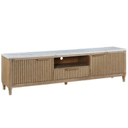 Fluted Wood TV Stand with Marble-Look Top