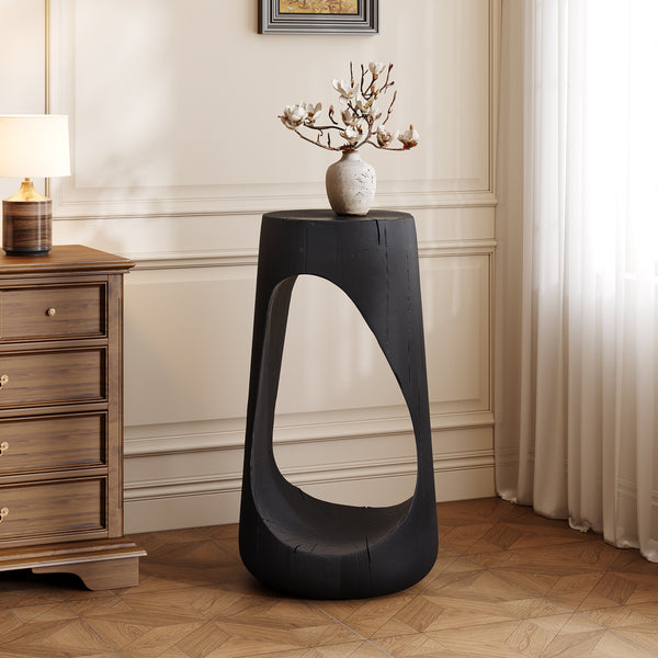 Arch-Cut MGO Pedestal Side Table styled with ceramics and a linen runner