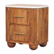 Fluted Mango Wood Marble-Top Nightstand