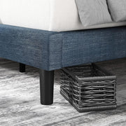 Navy Linen-Look Upholstered Platform Bed Frame