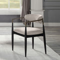 Open-Back Upholstered Dining Armchair Set — Set of two open-back dining armchairs in oat fabric with brass-tone arms