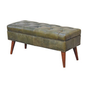 Tufted Leather Upholstered Mango Wood Bench