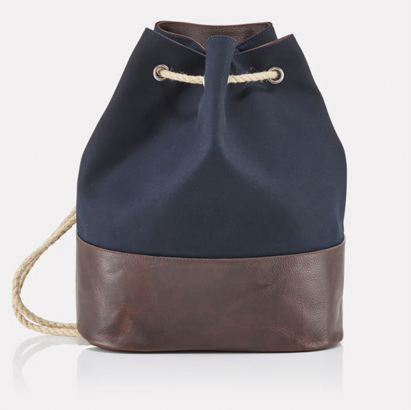 Navy Canvas Leather-Trim Duffle Bag