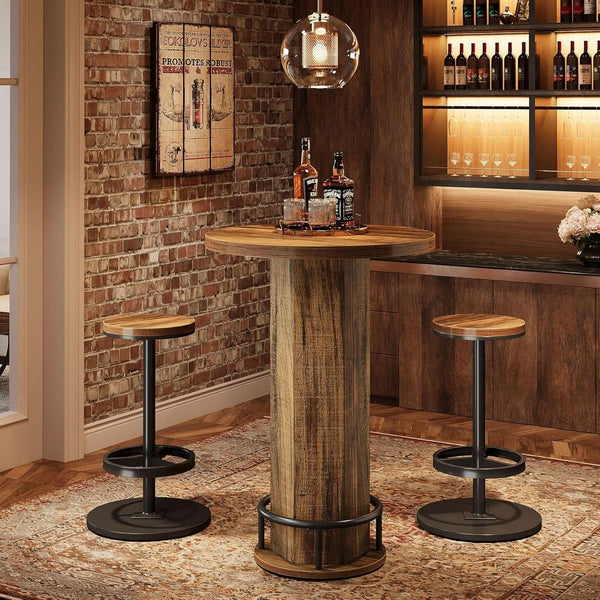 Wood-Grain Round Pub Table Set (view 3) | Roost & Roam