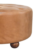 Tufted Buffalo Hide Round Ottoman