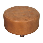 Tufted Buffalo Hide Round Ottoman