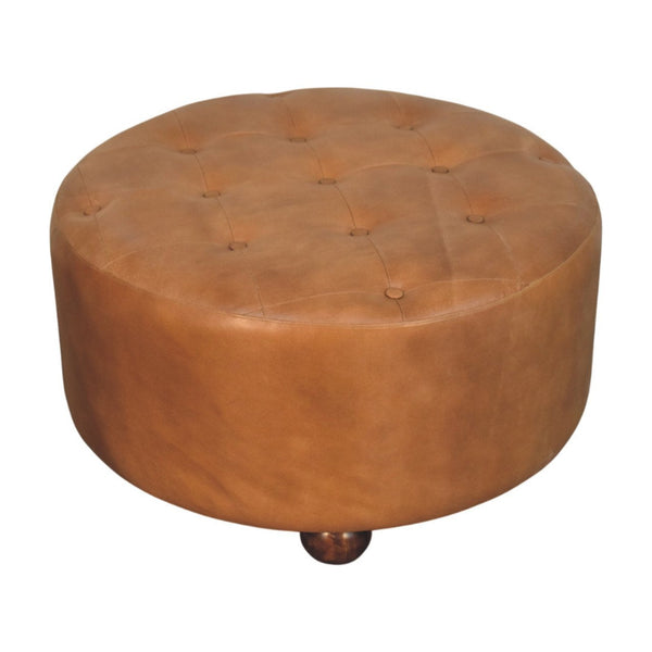 Tufted Buffalo Hide Round Ottoman