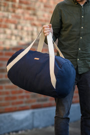 Navy Cotton Canvas Barrel Duffle Bag