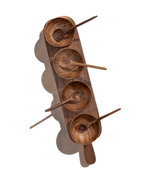 Walnut-Grain Condiment Serving Tray Set