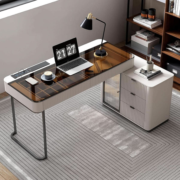 Ivory Fluted Writing Desk With Cabinet (view 4) | Roost & Roam
