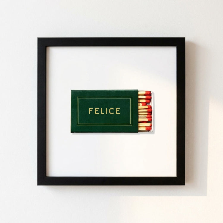 Matchbook Still Life Framed Print — Still-life matchbook print in a wood-grain frame, three sizes available