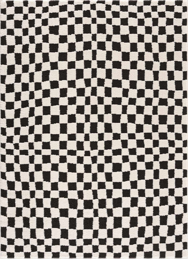 Black & Ivory Checkered Plush Rug