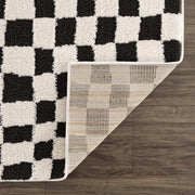 Black & Ivory Checkered Plush Rug